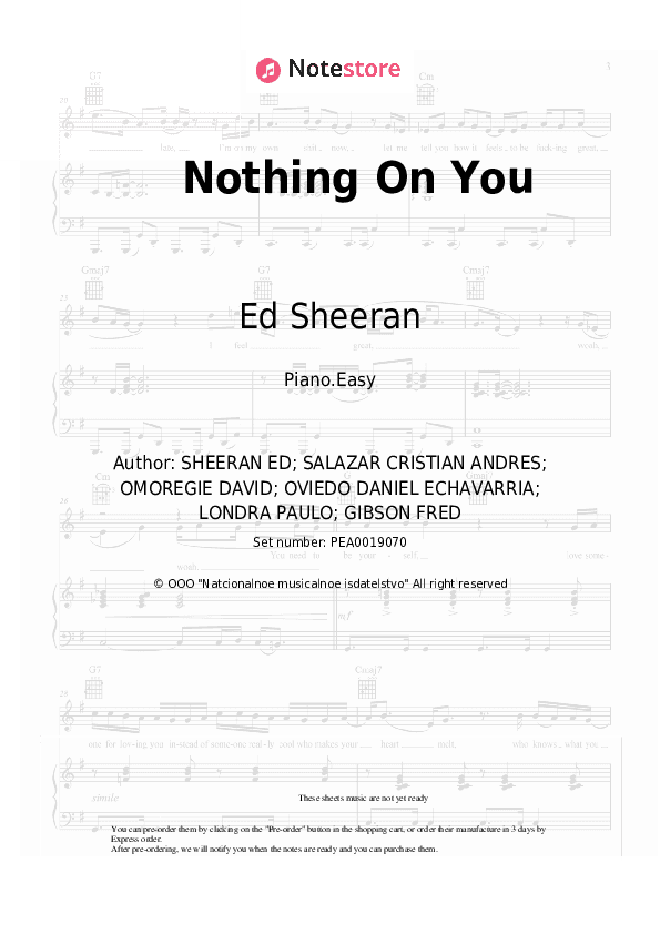 Nothing On You - Ed Sheeran, Dave, Paulo Londra Piano Sheet Music Easy - Piano.Easy