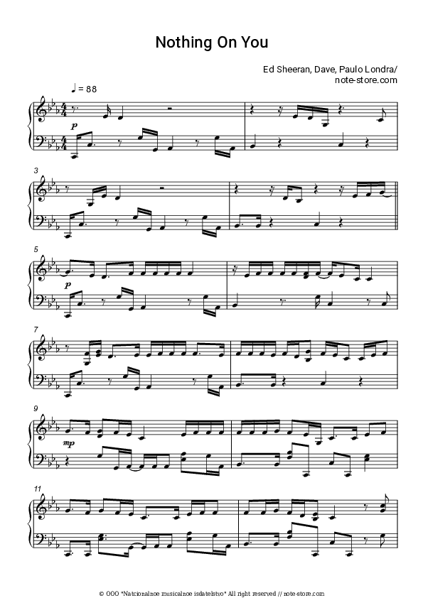 Nothing On You - Ed Sheeran, Dave, Paulo Londra Piano Sheet Music - Piano.Solo