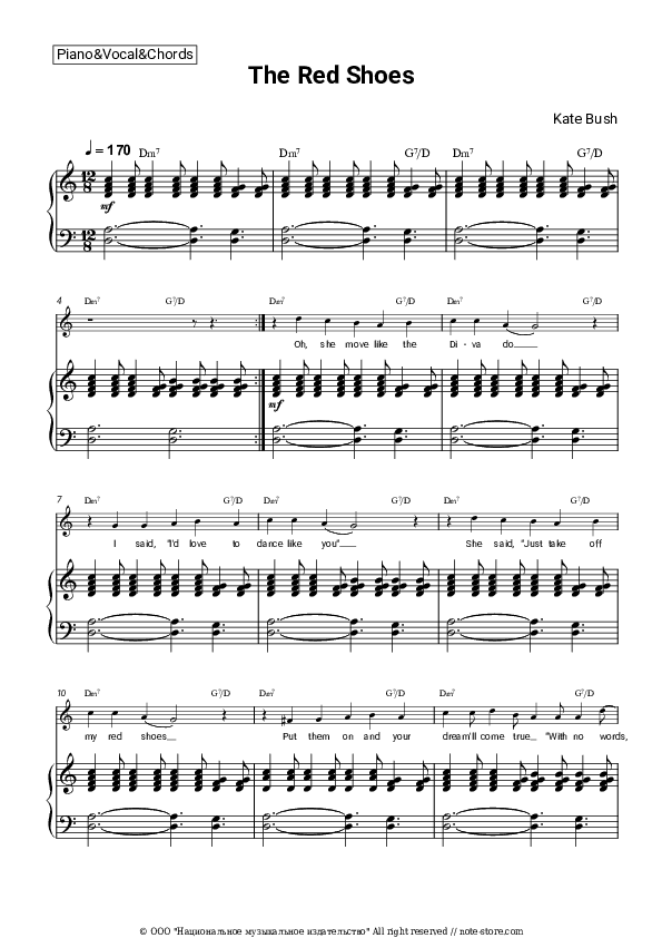 The Red Shoes - Kate Bush Piano Sheet Music with the Vocal and Chords - Piano&Vocal&Chords