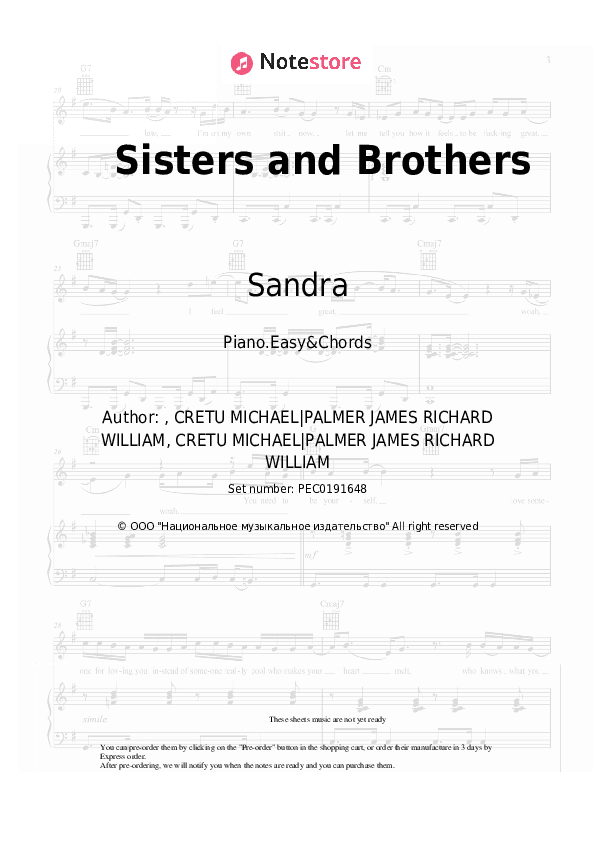 Sisters and Brothers - Sandra Sheet Music Easy and Chords - Piano.Easy&Chords