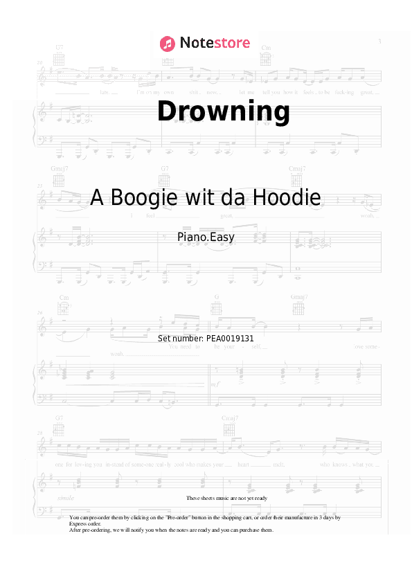 Drowning - A Boogie wit da Hoodie, Kodak Black Piano Sheet Music Easy - Piano.Easy