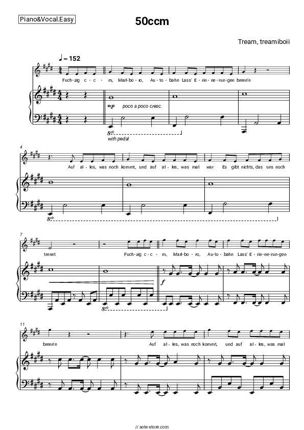 50ccm - Tream, treamiboii Piano Sheet Music Easy and Vocal - Piano&Vocal.Easy