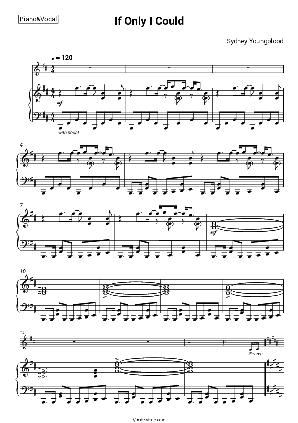 If Only I Could - Sydney Youngblood Piano Sheet Music with the Voice part - Piano&Vocal