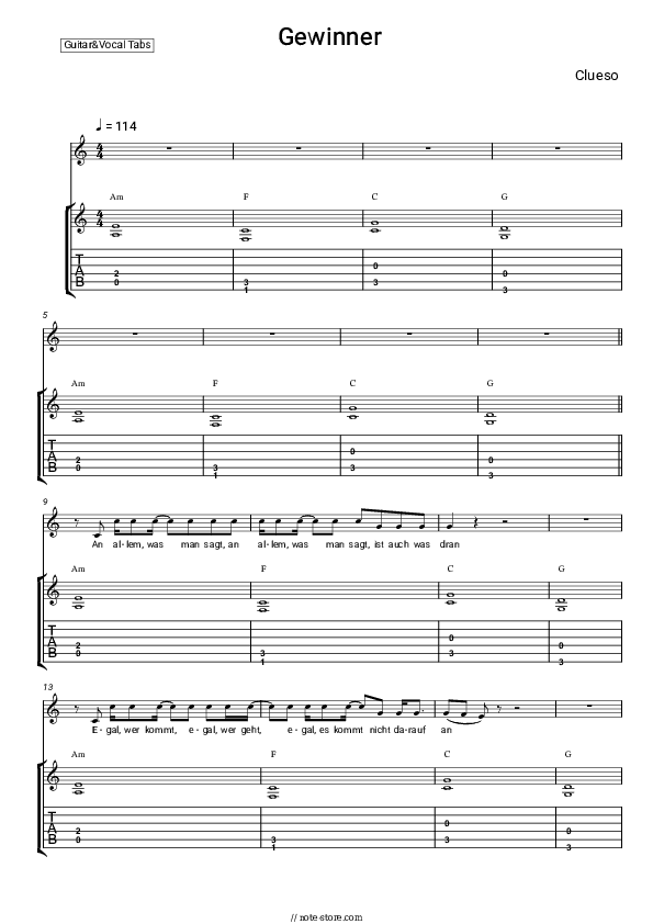 Gewinner - Clueso Chords and Voice - Guitar&Vocal.Tab