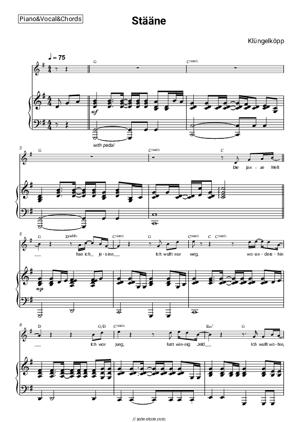 Stääne - Klüngelköpp Piano Sheet Music with the Vocal and Chords - Piano&Vocal&Chords