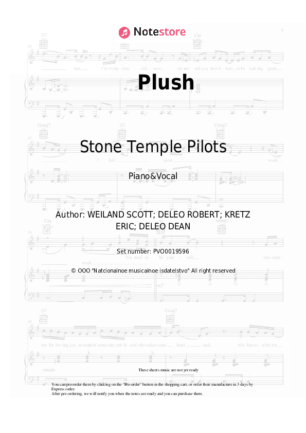 Plush - Stone Temple Pilots Piano Sheet Music with the Voice part - Piano&Vocal