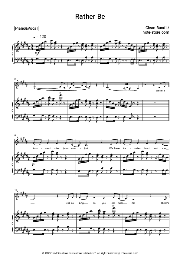 Rather Be - Clean Bandit, Jess Glynne Piano Sheet Music with the Voice part - Piano&Vocal