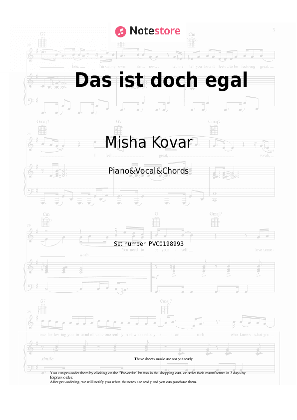 Das ist doch egal - Misha Kovar Piano Sheet Music with the Vocal and Chords - Piano&Vocal&Chords