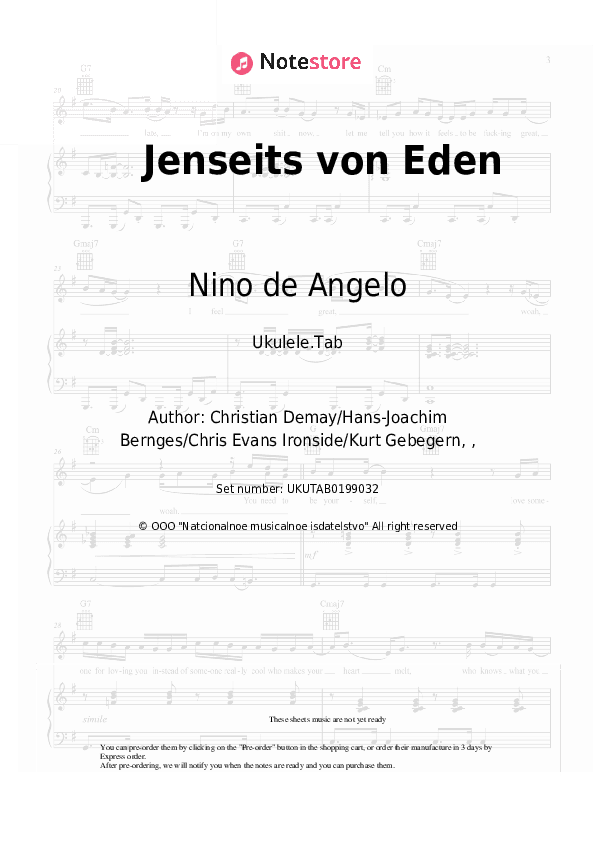 Jenseits von Eden - Nino de Angelo Sheet Music - Ukulele.Tab