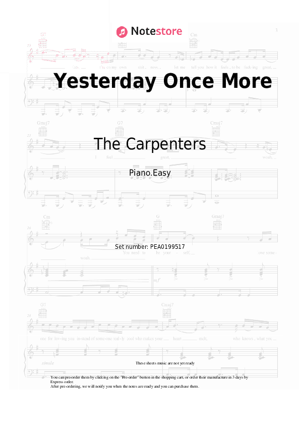 Yesterday Once More - The Carpenters Piano Sheet Music Easy - Piano.Easy