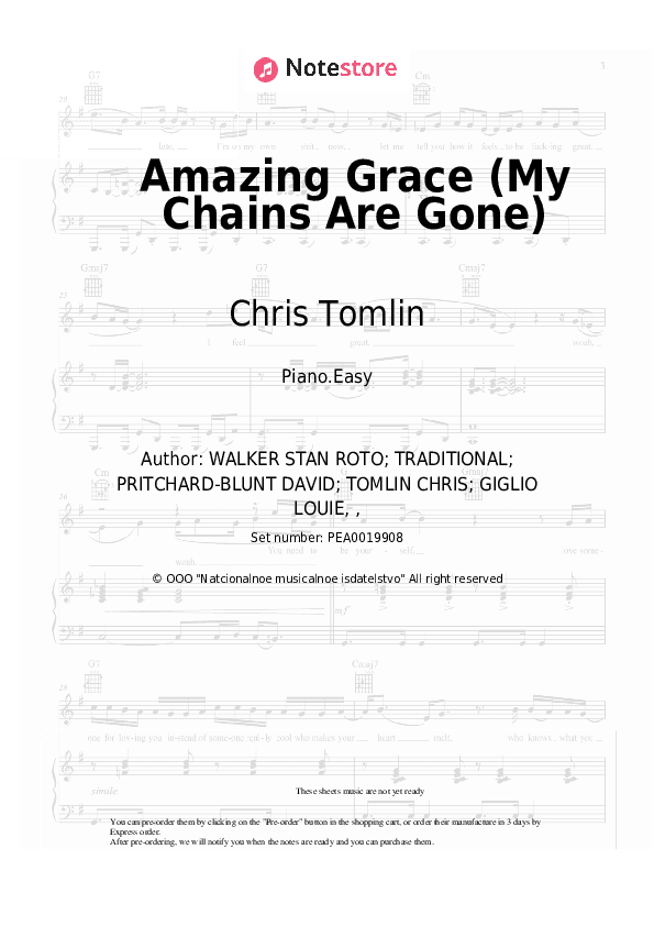 Amazing Grace (My Chains Are Gone) - Chris Tomlin Piano Sheet Music Easy - Piano.Easy