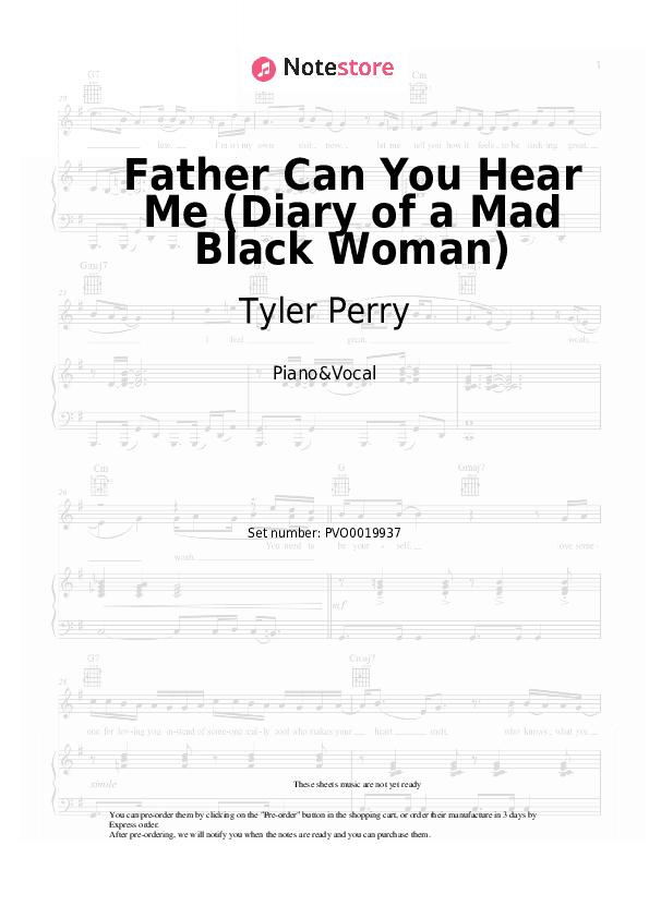 Father Can You Hear Me (Diary of a Mad Black Woman) - Tyler Perry Piano Sheet Music with the Voice part - Piano&Vocal