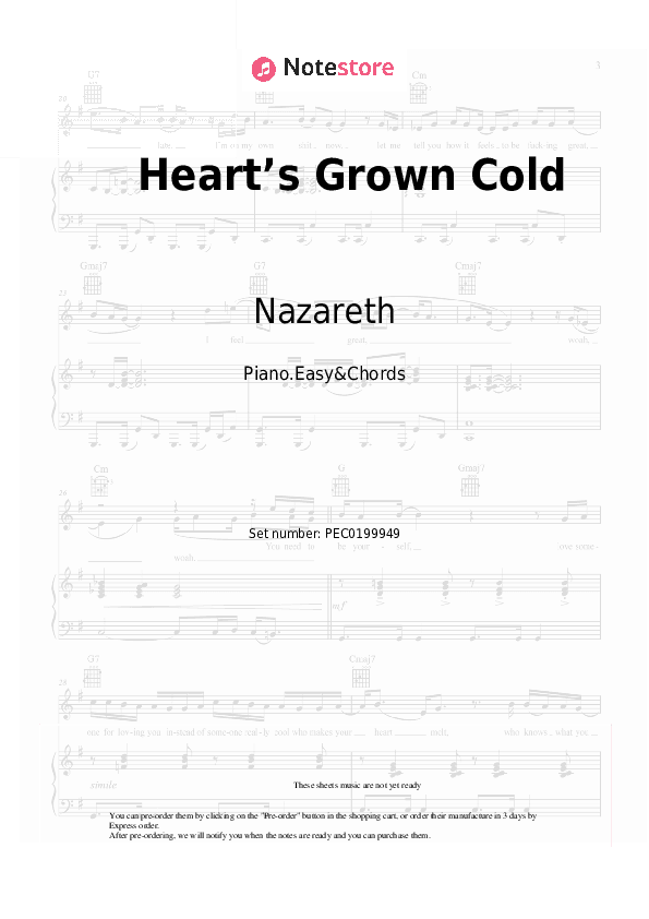 Heart’s Grown Cold - Nazareth Sheet Music Easy and Chords - Piano.Easy&Chords