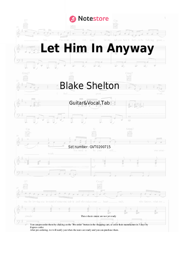 Let Him In Anyway - Blake Shelton Chords and Voice - Guitar&Vocal.Tab