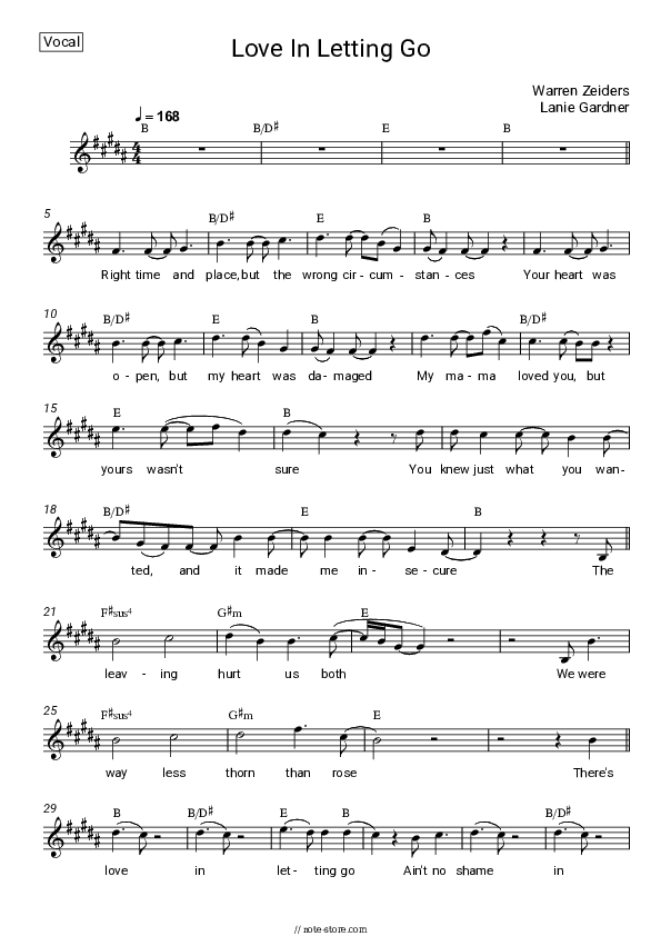 Love In Letting Go - Warren Zeiders, Lanie Gardner Vocal Sheet Music - Vocal