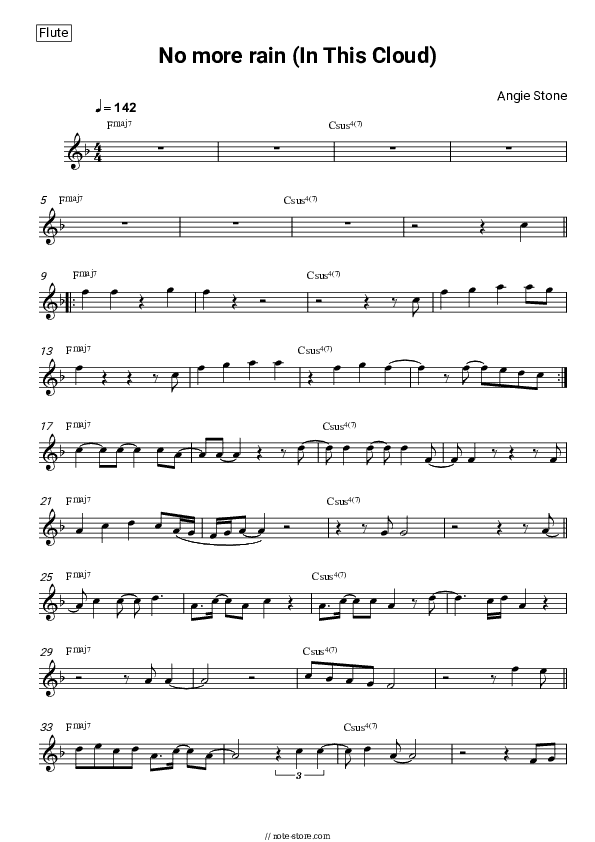 No More Rain (In This Cloud) - Angie Stone Flute Sheet Music - Flute