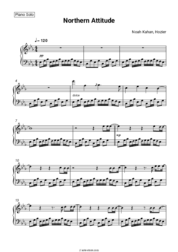 Northern Attitude - Noah Kahan, Hozier Piano Sheet Music - Piano.Solo