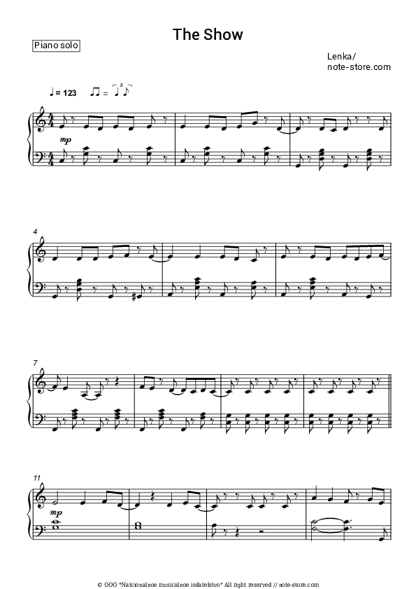 The Show - Lenka Piano Sheet Music - Piano.Solo