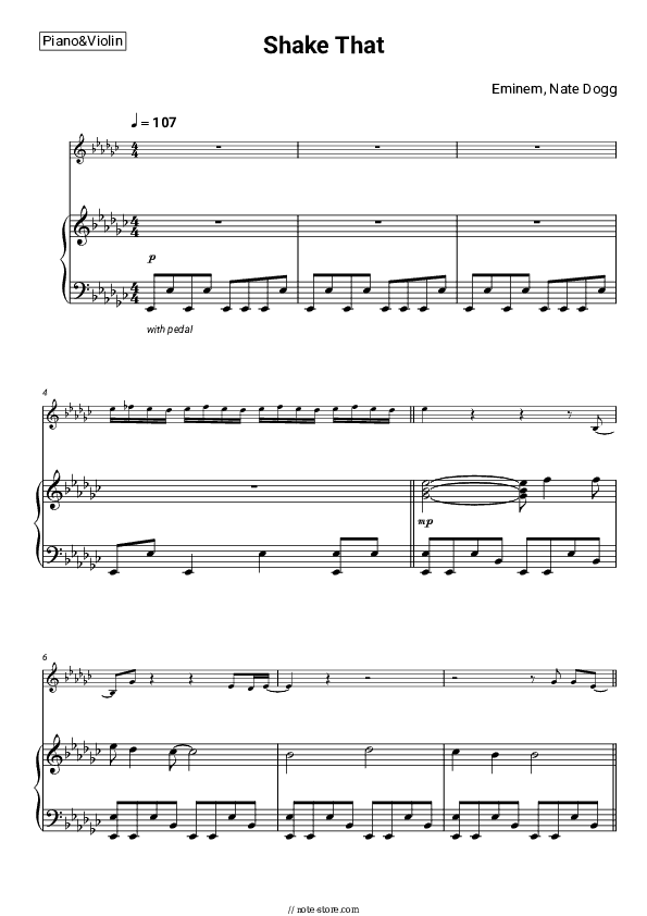 Shake That - Eminem, Nate Dogg Piano Sheet Music and Violin - Piano&Violin