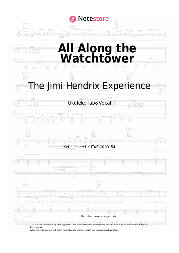 All Along the Watchtower - The Jimi Hendrix Experience Sheet Music - Ukulele.Tab&Vocal