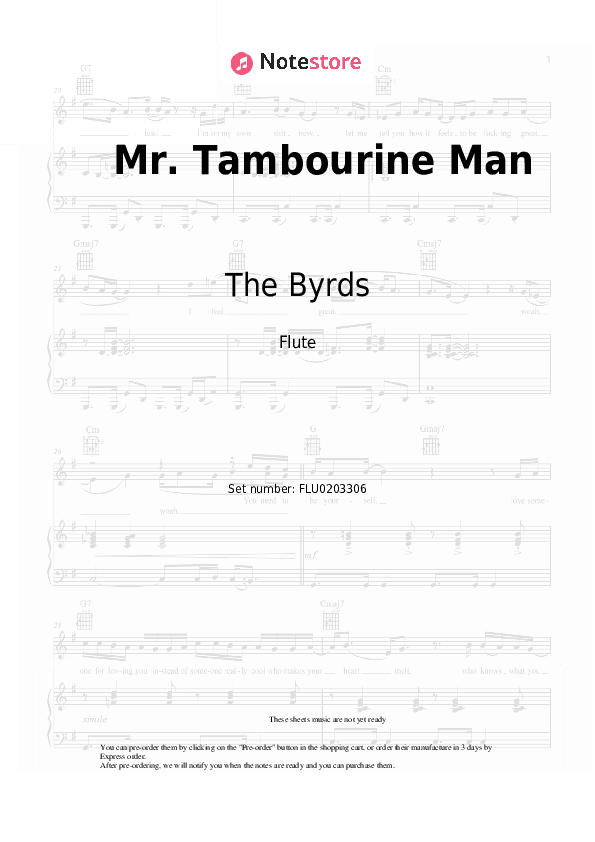 Mr. Tambourine Man	 - The Byrds Flute Sheet Music - Flute