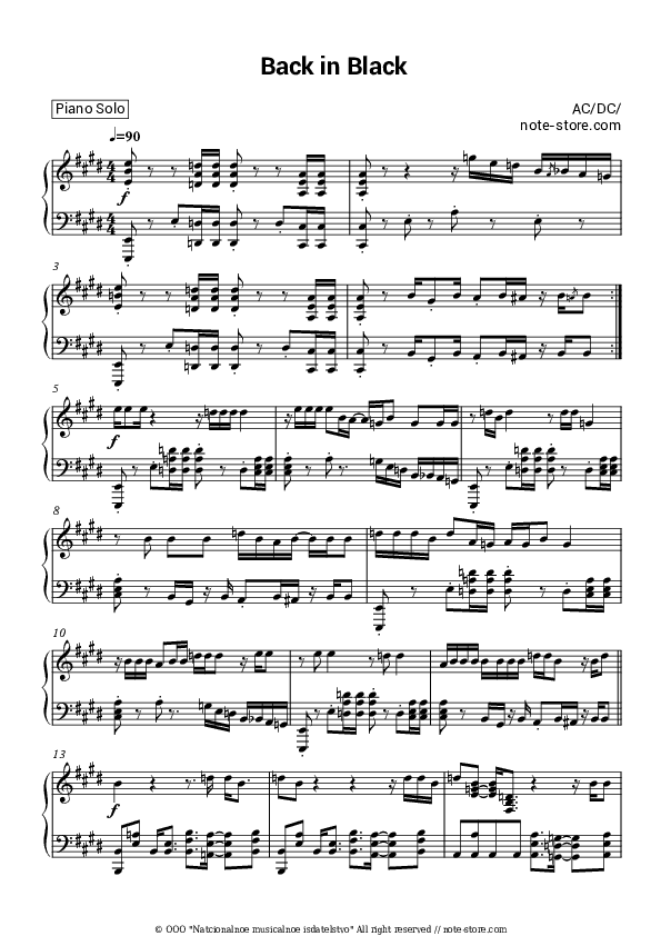 Back in Black - AC/DC Piano Sheet Music - Piano.Solo