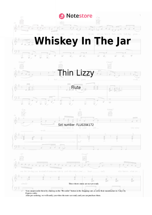 Whiskey In The Jar - Thin Lizzy Flute Sheet Music - Flute