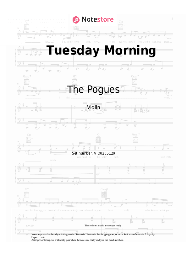 Tuesday Morning - The Pogues Violin Sheet Music - Violin