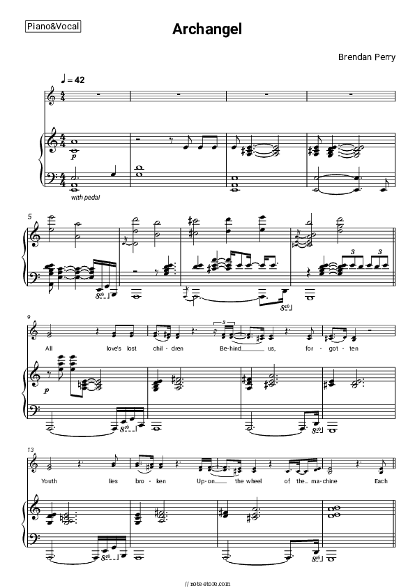 Archangel - Brendan Perry Piano Sheet Music with the Voice part - Piano&Vocal