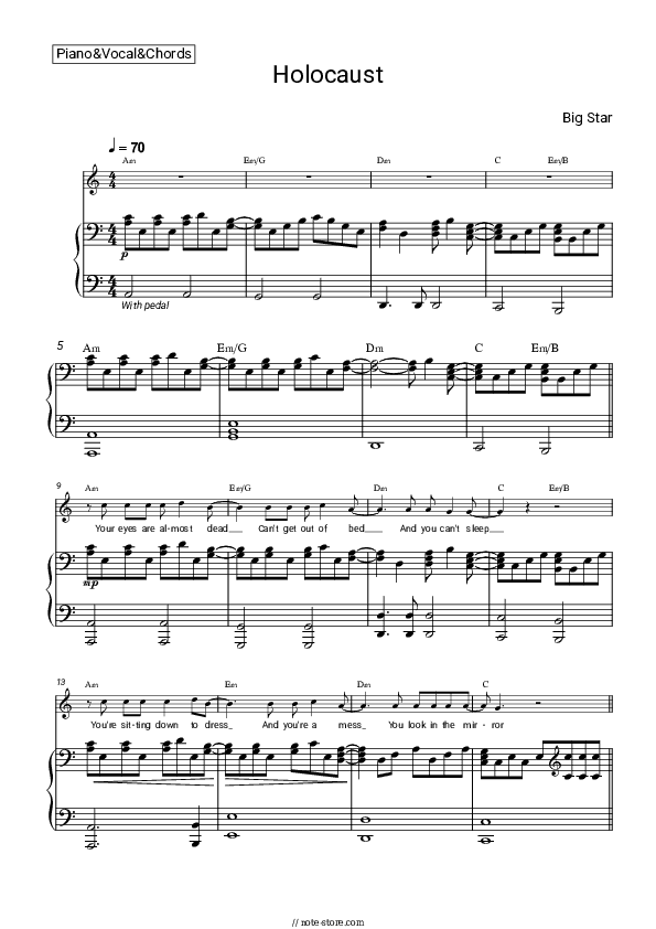 Holocaust - Big Star Piano Sheet Music with the Vocal and Chords - Piano&Vocal&Chords