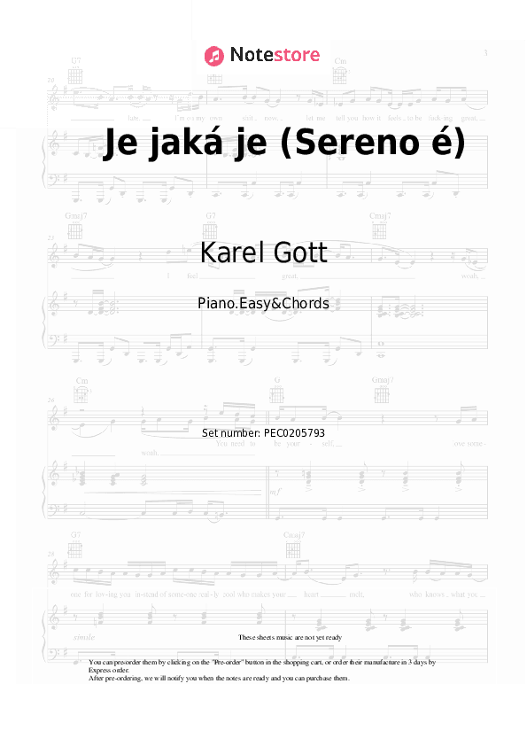 Je jaká je (Sereno é) - Karel Gott Sheet Music Easy and Chords - Piano.Easy&Chords