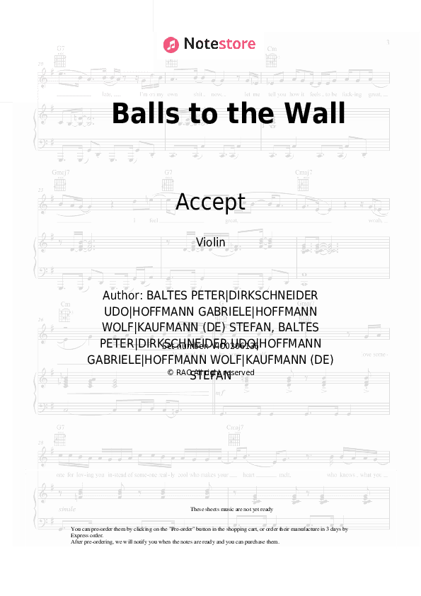 Balls to the Wall - Accept Violin Sheet Music - Violin