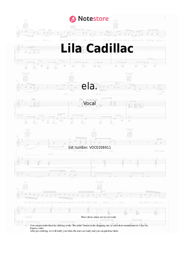 Lila Cadillac - ela. Vocal Sheet Music - Vocal