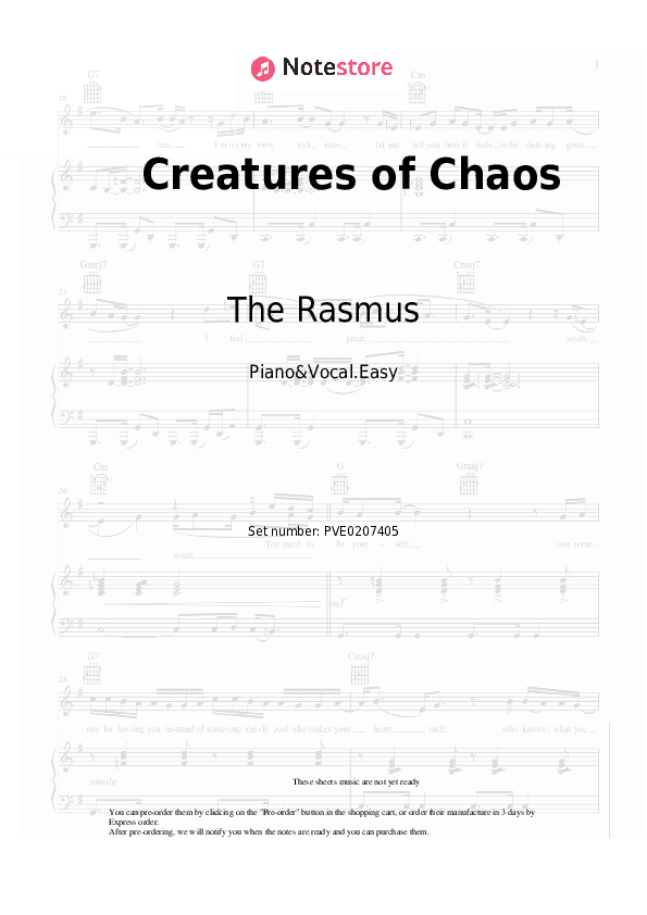 Creatures of Chaos - The Rasmus Piano Sheet Music Easy and Vocal - Piano&Vocal.Easy