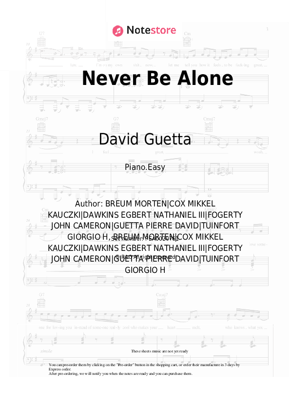Never Be Alone - David Guetta, Aloe Blacc, MORTEN Piano Sheet Music Easy - Piano.Easy