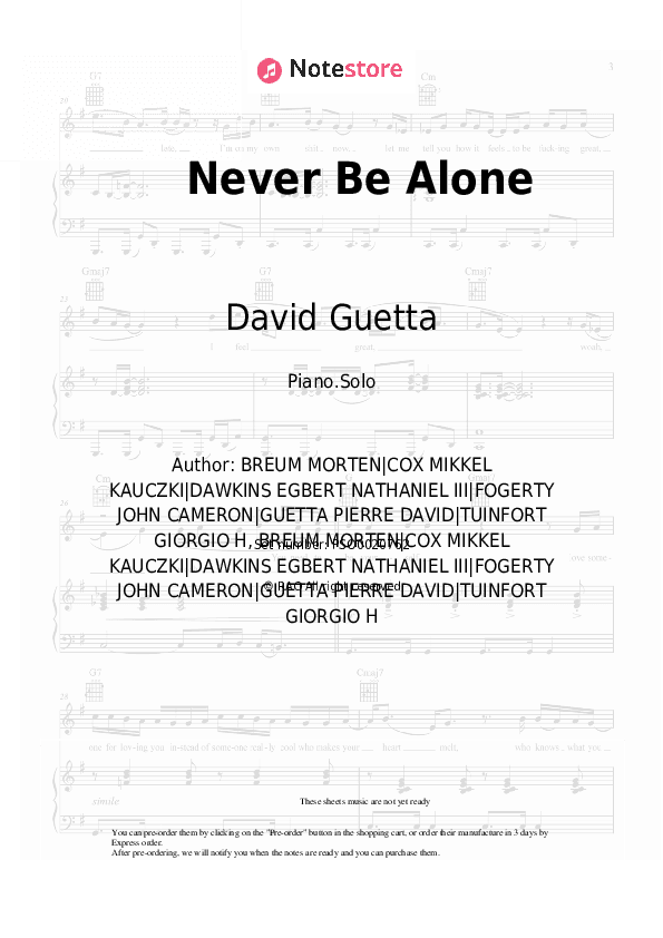Never Be Alone - David Guetta, Aloe Blacc, MORTEN Piano Sheet Music - Piano.Solo