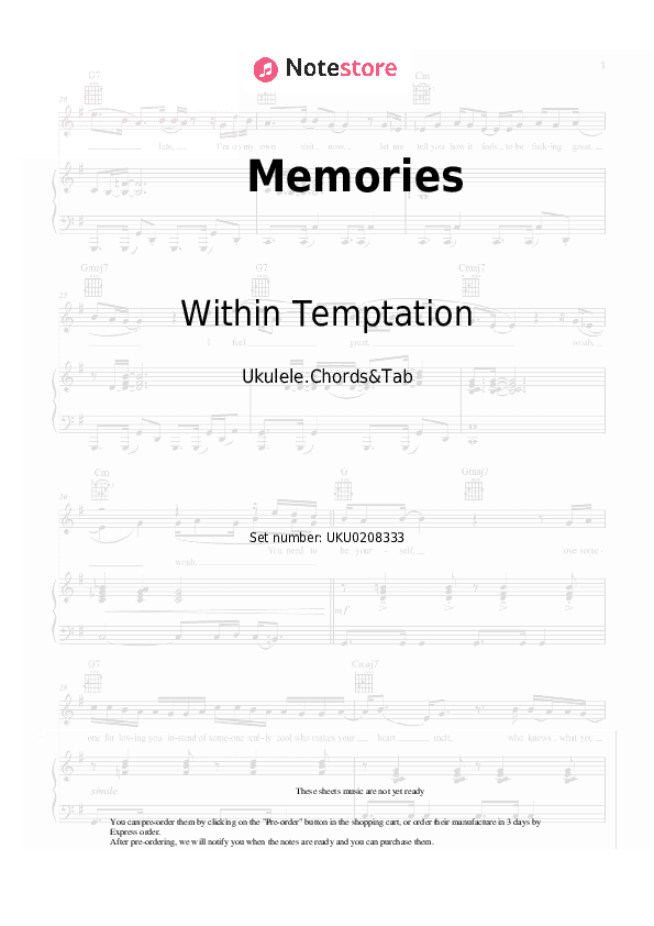Memories - Within Temptation Ukulele Sheet Music - Ukulele.Chords&Tab