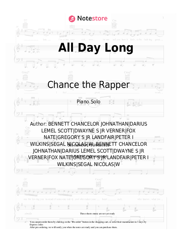 All Day Long - Chance the Rapper, John Legend Piano Sheet Music - Piano.Solo