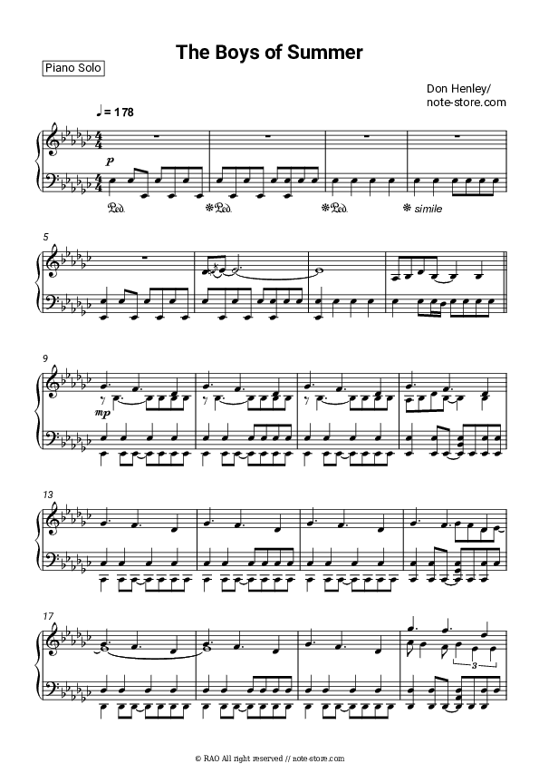 The Boys of Summer - Don Henley Piano Sheet Music - Piano.Solo