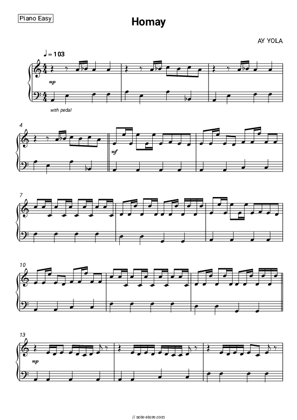 Homay - AY YOLA Piano Sheet Music Easy - Piano.Easy