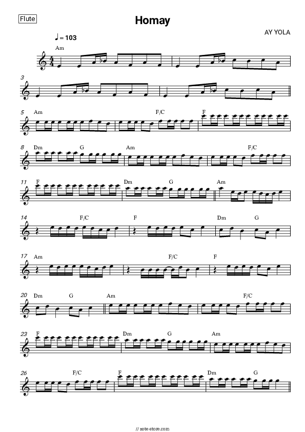 Homay - AY YOLA Flute Sheet Music - Flute