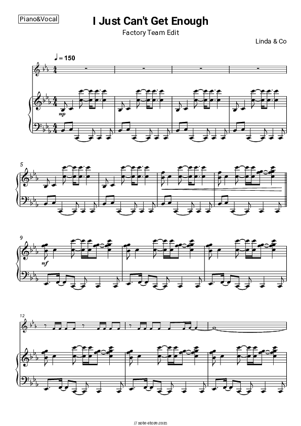 I Just Can't Get Enough (Factory Team Edit) - Linda & Co Piano Sheet Music with the Voice part - Piano&Vocal