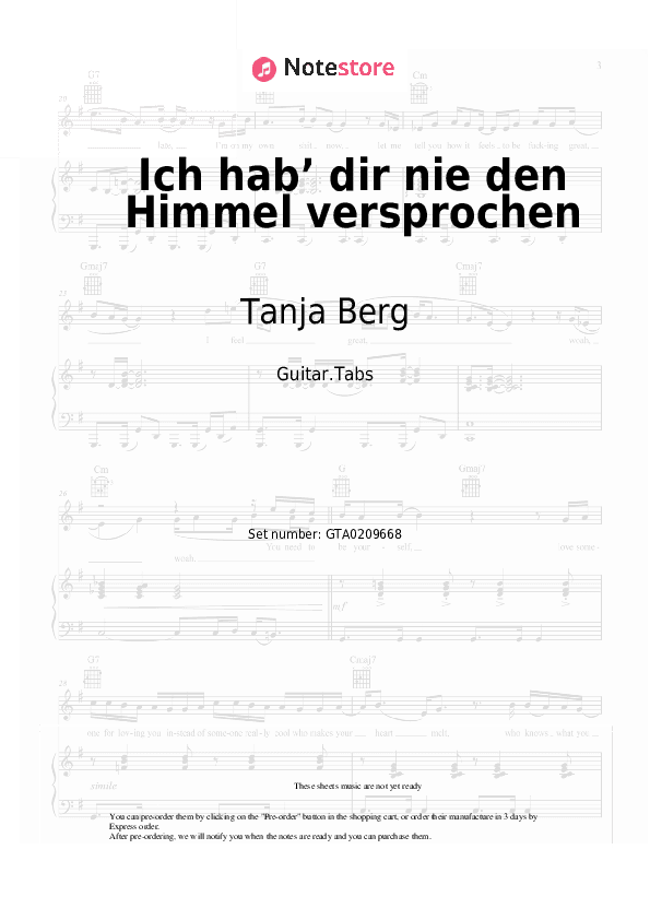 Ich hab’ dir nie den Himmel versprochen - Tanja Berg Tabs - Guitar.Tabs