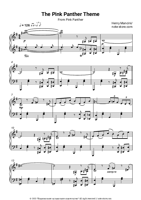 The Pink Panther Theme - Henry Mancini Piano Sheet Music - Piano.Solo