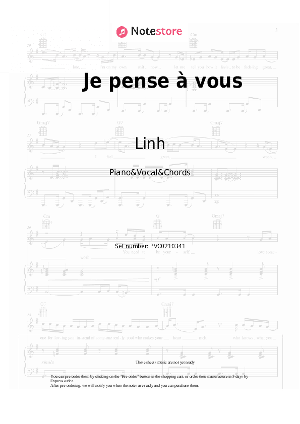 Je pense à vous - Linh Piano Sheet Music with the Vocal and Chords - Piano&Vocal&Chords