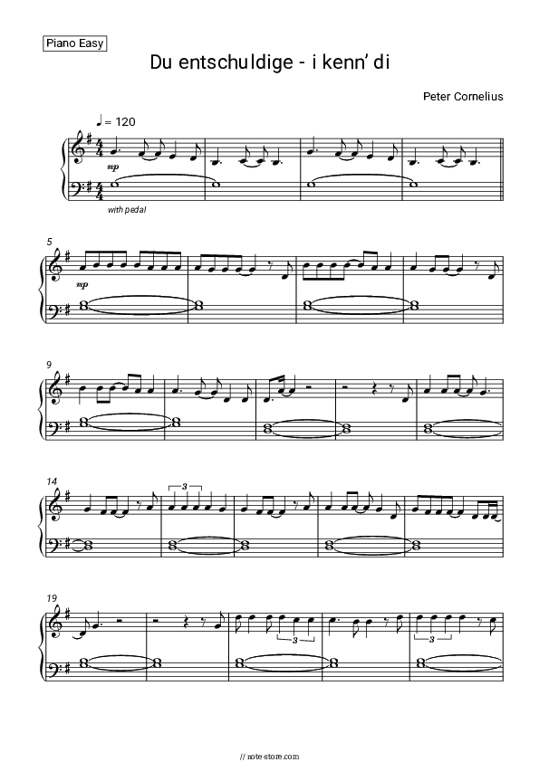Du entschuldige - i kenn’ di - Peter Cornelius Piano Sheet Music Easy - Piano.Easy