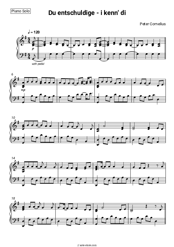 Du entschuldige - i kenn’ di - Peter Cornelius Piano Sheet Music - Piano.Solo