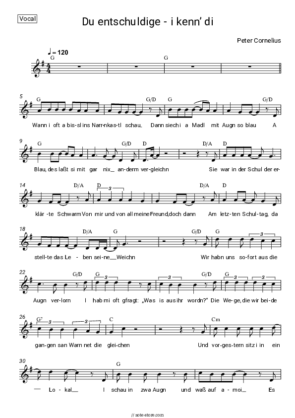 Du entschuldige - i kenn’ di - Peter Cornelius Vocal Sheet Music - Vocal