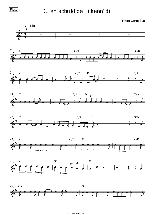 Du entschuldige - i kenn’ di - Peter Cornelius Flute Sheet Music - Flute