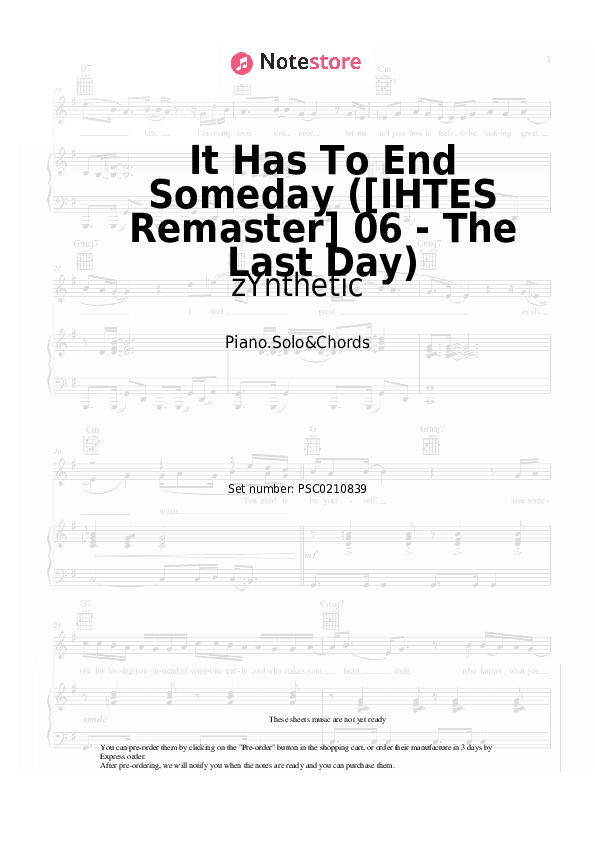 It Has To End Someday ([IHTES Remaster] 06 - The Last Day) - zYnthetic Piano Sheet Music and Chords - Piano.Solo&Chords